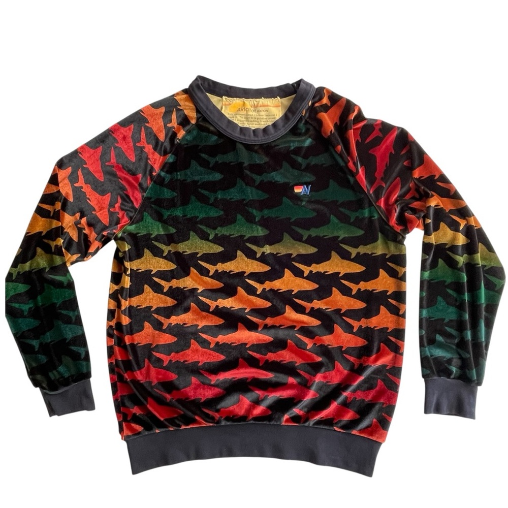 Rare AVIATOR NATION‎ Velvet Shark Sweatshirt Pullover Unisex Medium